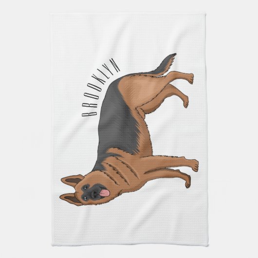 ドイツの羊飼い犬の漫画イラストレーション キッチンタオル (縦)