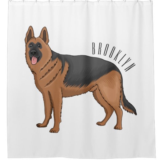 ドイツの羊飼い犬の漫画イラストレーション シャワーカーテン (正面)