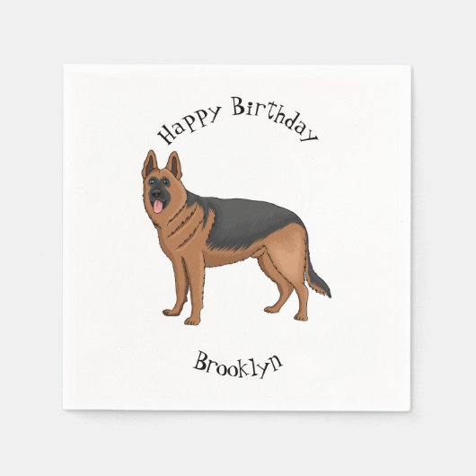 ドイツの羊飼い犬の漫画イラストレーション スタンダードカクテルナプキン (正面)