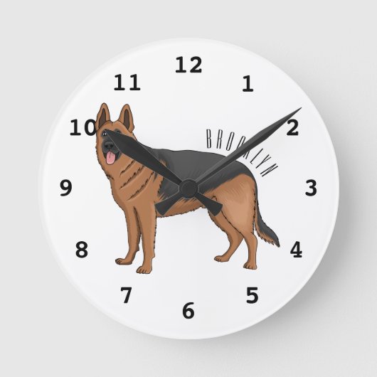 ドイツの羊飼い犬の漫画イラストレーション ラウンド壁時計 (正面)