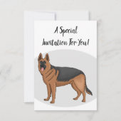 ドイツの羊飼い犬の漫画イラストレーション 招待状 (裏面)