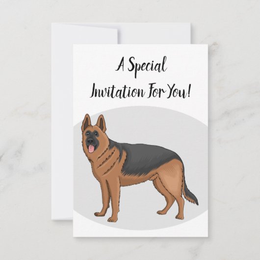 ドイツの羊飼い犬の漫画イラストレーション 招待状 (裏面)