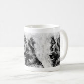 ドイツの羊飼い犬の白黒の水色 コーヒーマグカップ (正面右)