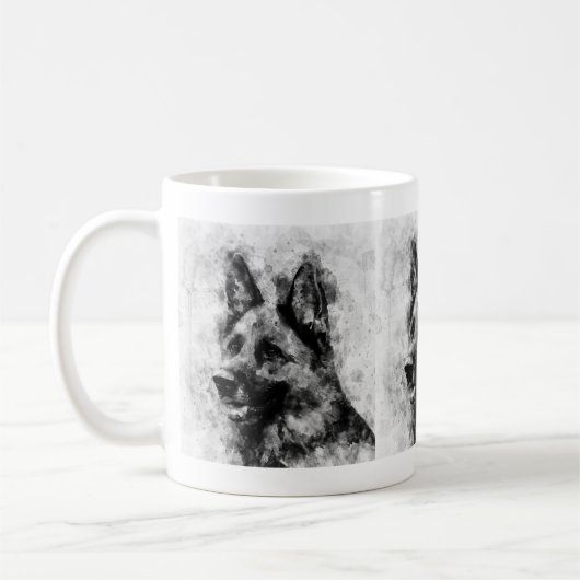 ドイツの羊飼い犬の白黒の水色 コーヒーマグカップ (左)