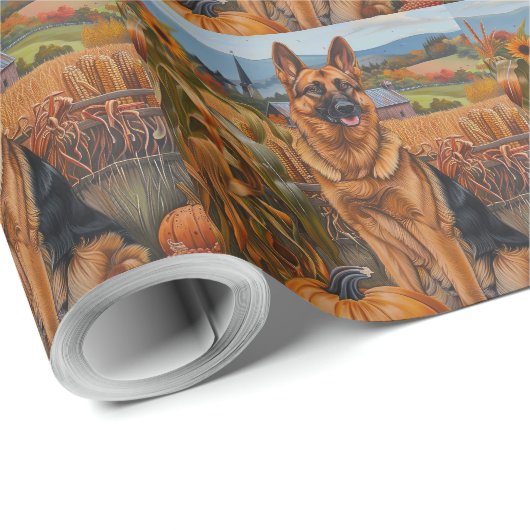 ドイツの羊飼い犬の秋の収穫感謝祭 ラッピングペーパー (ロールコーナー)