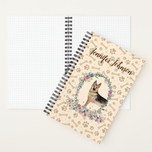 ドイツの羊飼い犬の足の跡とフローラが可愛い ノートブック (内側)