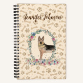ドイツの羊飼い犬の足の跡とフローラが可愛い ノートブック (正面)