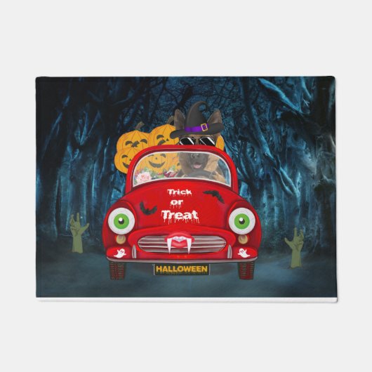 ドイツの羊飼い犬の車の怖いハロウィーン ドアマット (正面)