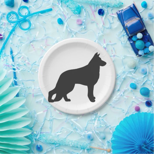 ドイツの羊飼い犬の黒いシルエット ペーパープレート (パーティー)