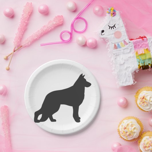 ドイツの羊飼い犬の黒いシルエット ペーパープレート (パーティー)