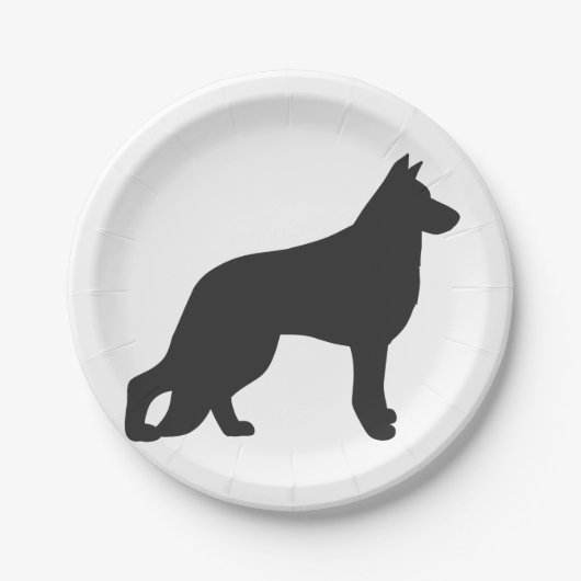 ドイツの羊飼い犬の黒いシルエット ペーパープレート (正面)