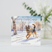 ドイツの羊飼い犬アルザチアン雪のクリスマス シーズンカード (スタンド正面)