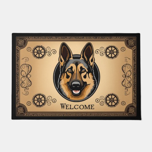 ドイツの羊飼い犬ウェルカムシュールレアリストステームパンク ドアマット (正面)