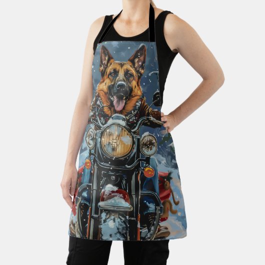 ドイツの羊飼い犬オートバイのクリスマスに乗る エプロン (インサイチュ)