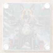 ドイツの羊飼い犬オートバイのクリスマスに乗る ガラスコースター (裏面)