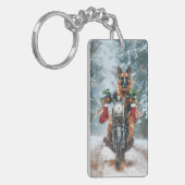 ドイツの羊飼い犬オートバイのクリスマスに乗る キーホルダー (正面左)