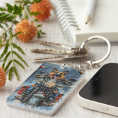 ドイツの羊飼い犬オートバイのクリスマスに乗る キーホルダー (正面右)