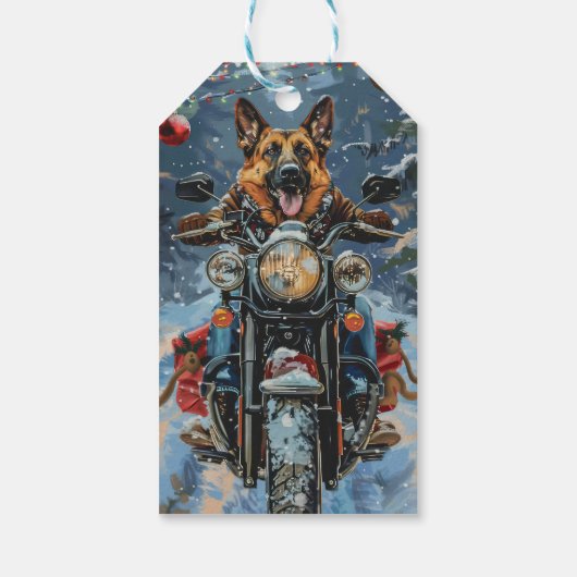 ドイツの羊飼い犬オートバイのクリスマスに乗る ギフトタグ (裏面)