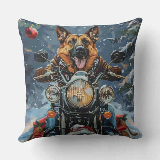 ドイツの羊飼い犬オートバイのクリスマスに乗る クッション (裏面)
