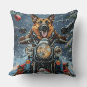 ドイツの羊飼い犬オートバイのクリスマスに乗る クッション (正面)