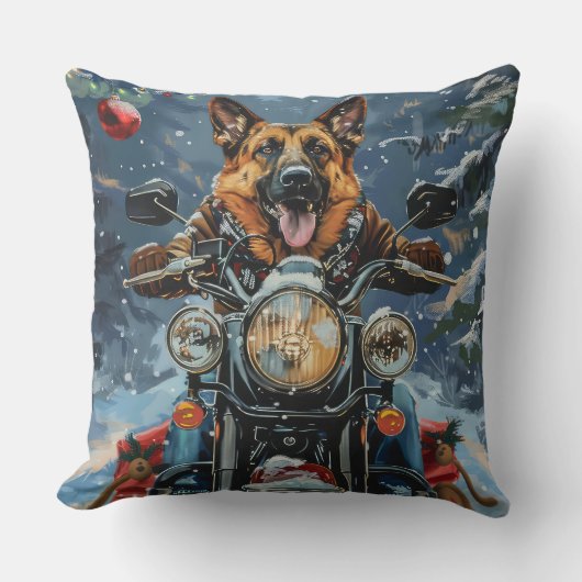 ドイツの羊飼い犬オートバイのクリスマスに乗る クッション (正面)