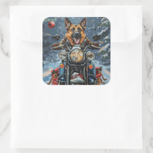 ドイツの羊飼い犬オートバイのクリスマスに乗る スクエアシール (バッグ)