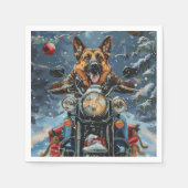 ドイツの羊飼い犬オートバイのクリスマスに乗る スタンダードカクテルナプキン (正面)