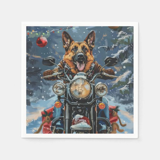 ドイツの羊飼い犬オートバイのクリスマスに乗る スタンダードカクテルナプキン (正面)