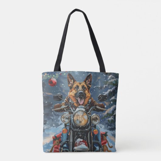 ドイツの羊飼い犬オートバイのクリスマスに乗る トートバッグ (裏面)