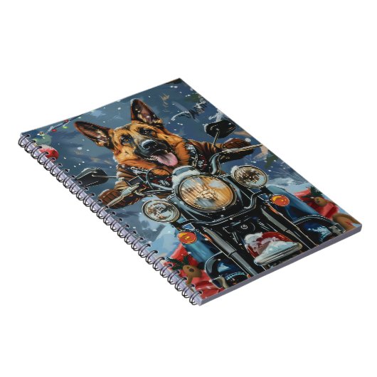 ドイツの羊飼い犬オートバイのクリスマスに乗る ノートブック (右側)