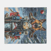 ドイツの羊飼い犬オートバイのクリスマスに乗る フリースブランケット (正面(横))