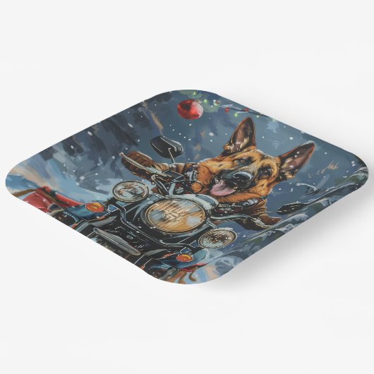 ドイツの羊飼い犬オートバイのクリスマスに乗る ペーパープレート (傾斜あり)