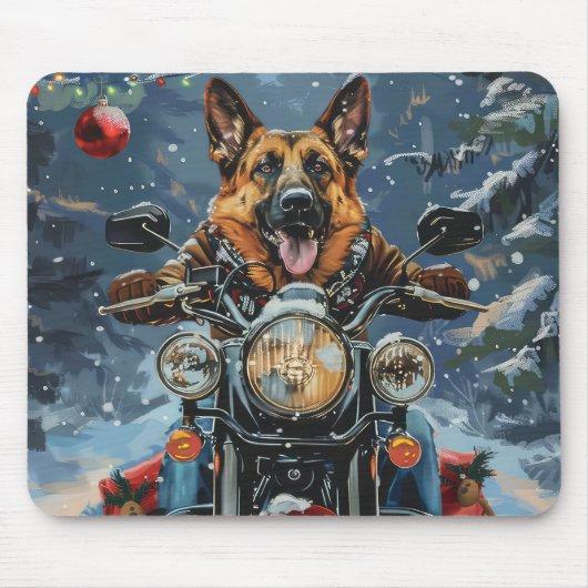 ドイツの羊飼い犬オートバイのクリスマスに乗る マウスパッド (正面)