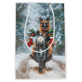 ドイツの羊飼い犬オートバイのクリスマスに乗る ミディアムペーパーバッグ (正面)