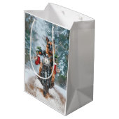 ドイツの羊飼い犬オートバイのクリスマスに乗る ミディアムペーパーバッグ (裏面アングル)