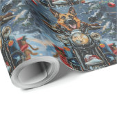 ドイツの羊飼い犬オートバイのクリスマスに乗る ラッピングペーパー (ロールコーナー)