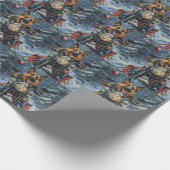 ドイツの羊飼い犬オートバイのクリスマスに乗る ラッピングペーパー (角)