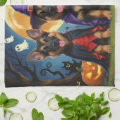 ドイツの羊飼い犬カボチャおもしろいハロウィーン キッチンタオル (折り畳み)