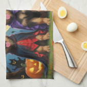 ドイツの羊飼い犬カボチャおもしろいハロウィーン キッチンタオル (四つ折り)