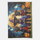ドイツの羊飼い犬カボチャおもしろいハロウィーン キッチンタオル (縦)