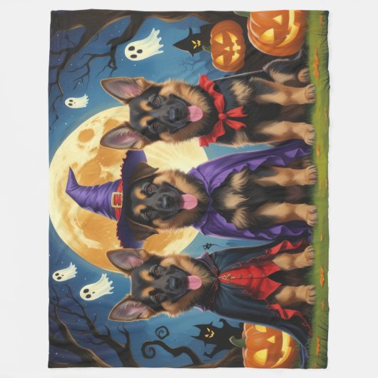 ドイツの羊飼い犬カボチャおもしろいハロウィーン フリースブランケット (正面)