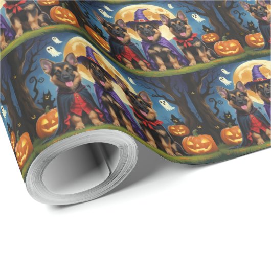 ドイツの羊飼い犬カボチャおもしろいハロウィーン ラッピングペーパー (ロールコーナー)