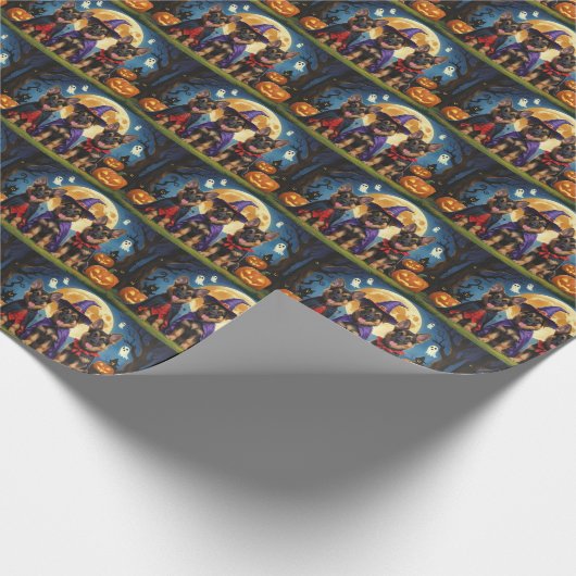 ドイツの羊飼い犬カボチャおもしろいハロウィーン ラッピングペーパー (角)