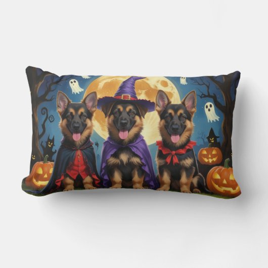 ドイツの羊飼い犬カボチャおもしろいハロウィーン ランバークッション (正面)