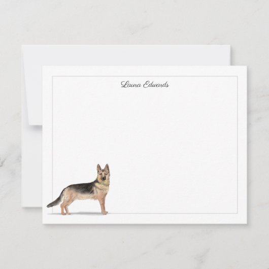 ドイツの羊飼い犬グレー縁どパーソナライズされた ノートカード (正面)