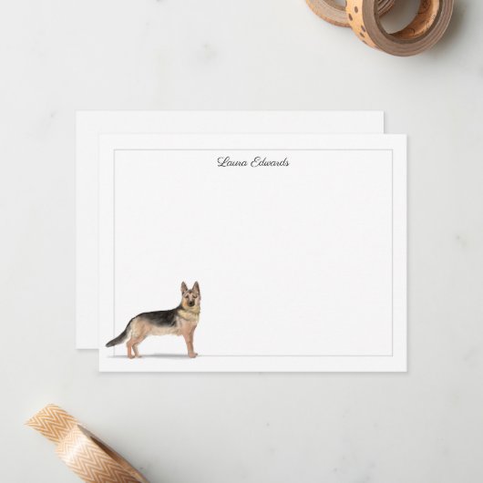 ドイツの羊飼い犬グレー縁どパーソナライズされた ノートカード (正面/裏面インサイチュ)