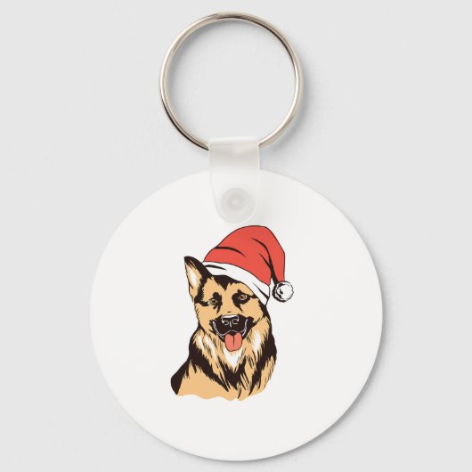 ドイツの羊飼い犬サンタハット – おもしろいクリスマス キーホルダー (正面)
