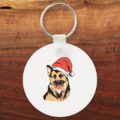 ドイツの羊飼い犬サンタハット – おもしろいクリスマス キーホルダー (正面)