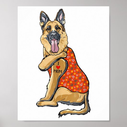 ドイツの羊飼い犬タトゥー私は母の花の母を愛する ポスター (正面)
