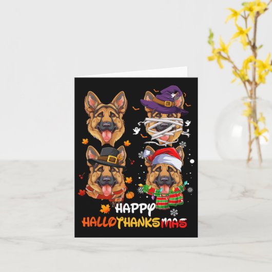 ドイツの羊飼い犬ハロサンクスハロウィン感謝してい カード (黄色い花)